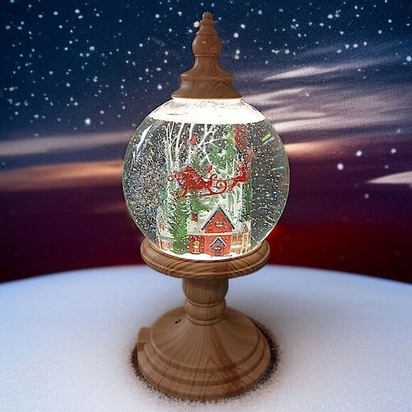 Christmas Snow Globe Lighted Swirling Glitter Santa Claus Reindeer Sleigh Ganz - Picture 12 of 16